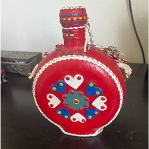 Antique leather Native American Indian tribal handmade leather decanter red